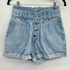 ASTR The Label Light Wash Ultra 13.5" High-Rise Button Fly Denim Shorts Size 25